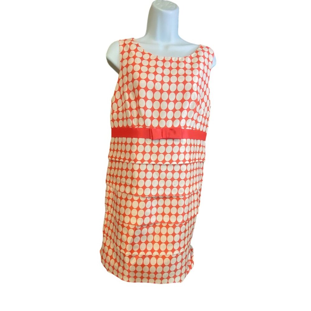 Kim Rogers Women Sheath Dress Size 8 Coral White Polka Dot Sleeveless Preppy Y2K